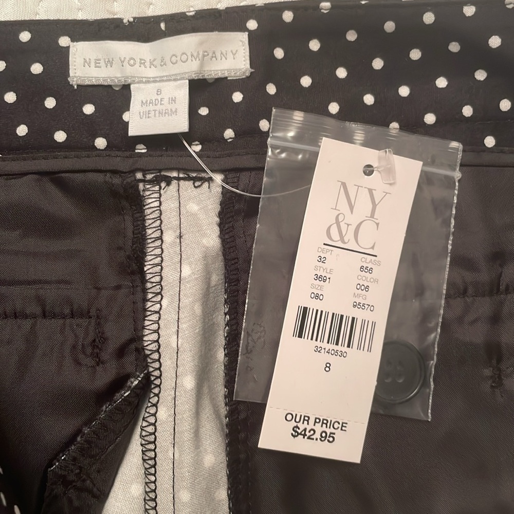 NWT $43 New York & Company Polka Dots Crop Pants 7th Avenue Pants Black & White - Picture 5 of 16